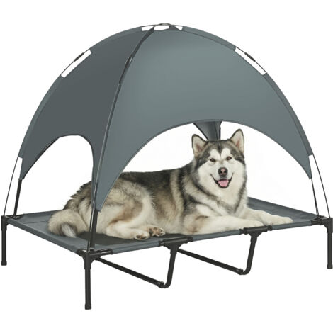 PawHut lit surélevé pour chien avec baldaquin, toile respirante, camping gris 122 x 92 x 108 cm
