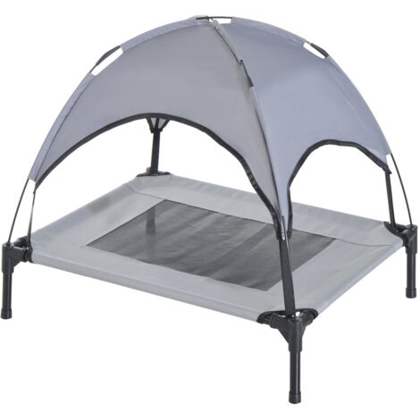 Pawhut – Lit surélevé pour chien et chat – Tissu oxford micro-perforé – Velum anti-UV – Sac de transport inclus – Dim. 61L x 46l x 61H cm – Gris noir