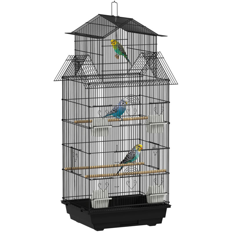Pawhut - Metal Bird Cage w/ Perch, Food Container, Handle, for Finch, Canary