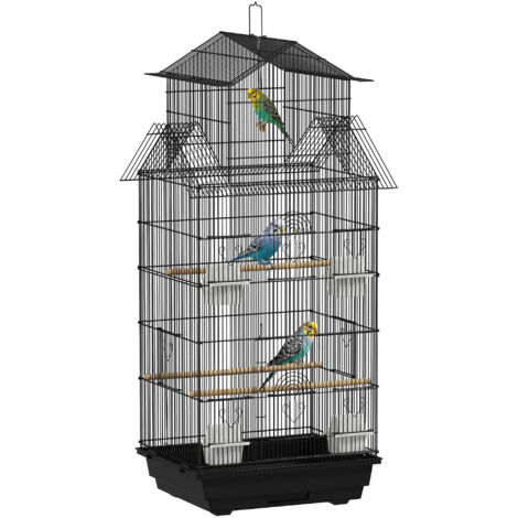 PawHut Metal Bird Cage w/ Perch, Food Container, Handle, for Finch, Canary