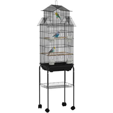 PawHut Metal Bird Cage w/ Perch, Food Container, Handle, for Finch, Canary