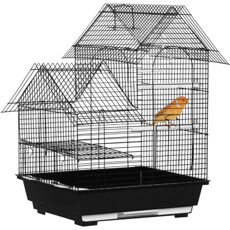 PawHut Metal Bird Cage, With Plastic Perch, Swing Ring, Handle, 39 x 33 x 47cm