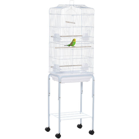 main image of "PawHut Metal Bird Parrot Cage w/ Stand Feeding Tray Wheels Parakeet Pet White"
