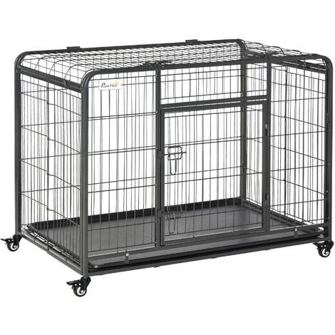PawHut Metal Dog Cage Kennel Locking Door & Wheels Removable Tray 109.5 x 71 x 78 cm