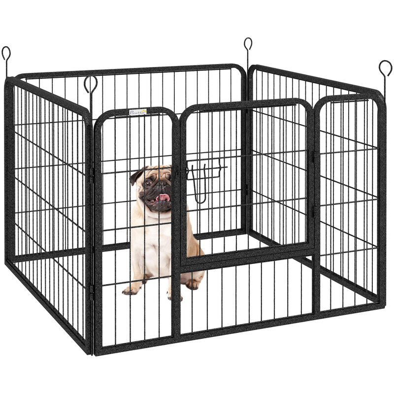 Pawhut - Metal Pet Playpen Dog Kennel w/Door Latches In/Outdoor Use 82Lx82Wx60Hcm