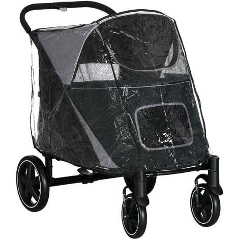 PawHut One-Click Foldable Pet Travel Stroller with Rain Cover for M L Dogs Black