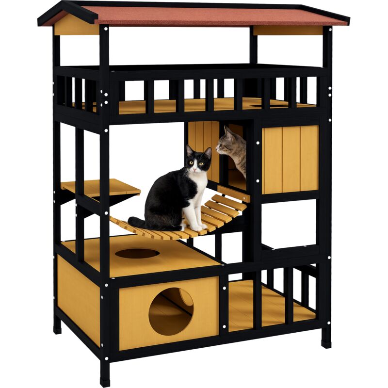 Outdoor Cat House w/ Suspension Bridge, Houses, Balcony - Pawhut