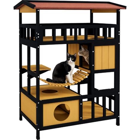 PawHut Outdoor Cat House w/ Suspension Bridge, Houses, Balcony