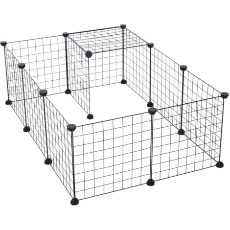 PAWHUT Cage parc enclos pour animaux domestiques L 106 x l 73 x H 36 cm bords arrondis fil métallique noir 55
