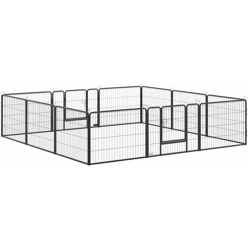 Parc enclos modulable pour animaux avec 2 portes - 12 panneaux modulables - acier noir - Pawhut