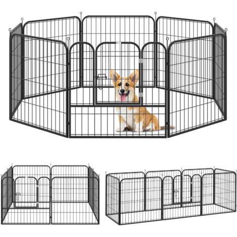 Pawhut – Parc enclos modulable pour chien 8 panneaux – Acier époxy anticorrosion noir – Porte verrouillable – Dimensions 79L x 79H cm