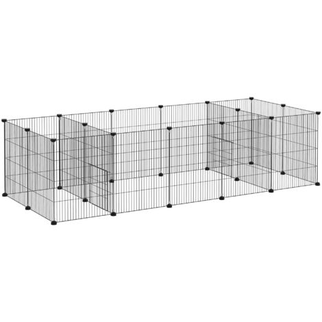 Pawhut – Parc enclos modulable pour petits animaux – 18 panneaux en fil d'acier – Dimensions 175L x 70l x 45H cm – 2 portes – Noir