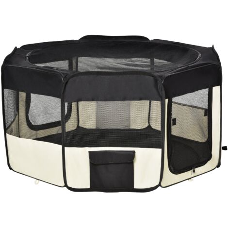 Pawhut – Parc enclos pliable pour chien et chat – Ø 120 x 58H cm – Tissu 600D Oxford et acier – Couverture en maille respirante – Sac de transport inclus