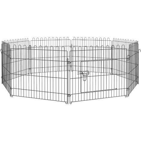 PawHut Parc enclos pour chiens chiots animaux domestiques diamètre 158 cm 8 panneaux 71L x 61H cm noir
