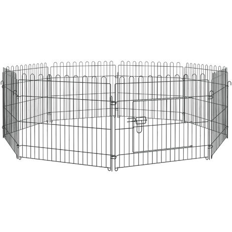 PawHut Parc enclos pour chiens chiots animaux domestiques diamètre 158 cm 8 panneaux 71L x 61H cm noir - Noir