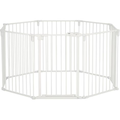 PawHut Parc pour Chiots 8 Pièces, Pliable 60 x 76 cm avec Porte, Enclos pour Chiens de Petite et Moyenne Taille, Blanc