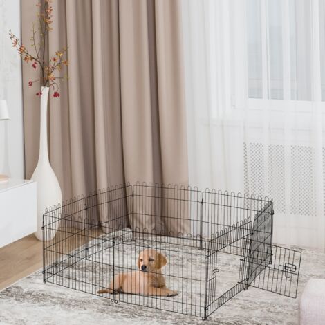 PawHut Parque de Juegos para Perros 8 Paneles 71x61 cm Plegables Jaula Metálica para Mascotas con Puerta para Jardín Patio Exterior Negro