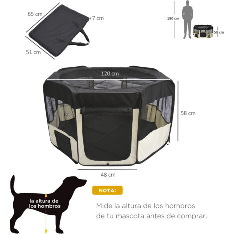 PawHut Parque Plegable para Perros de 8 Paneles Parque de Juego para Mascotas con Bolsa de Transporte Ø120x58 cm Negro