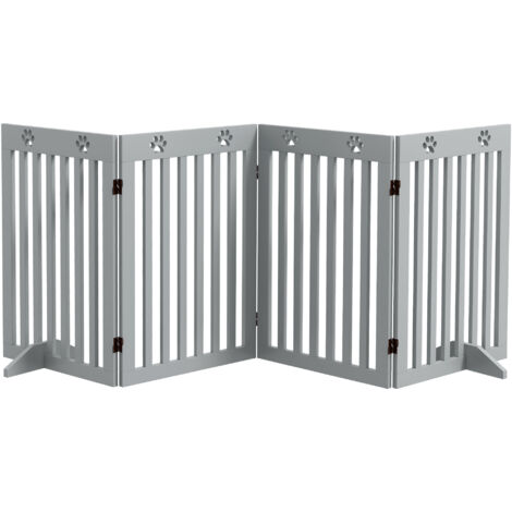 PawHut Pet Gate Foldable Fence Freestanding Dog Barrier w/ Support Feet Grey