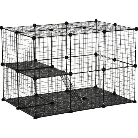 main image of "PawHut Pet Playpen DIY Small Animal Cage Enclosure Metal Wire Fence 39 Panels with 3 Doors 2 Ramps for Kitten Bunny Chinchilla Pet Mink Black"