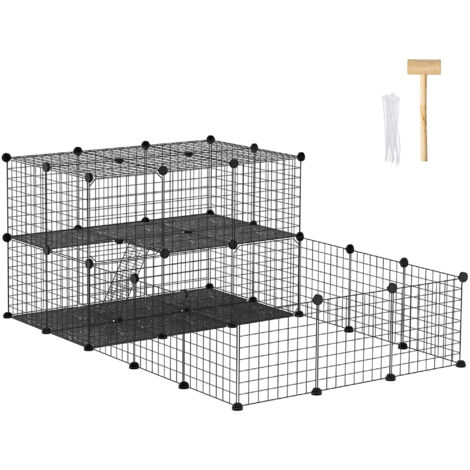 PawHut Pet Playpen with Door, Guinea Pigs Metal Mesh Cage for Small Animal, Chinchilla, 175 x 105 x 70 CM, Black