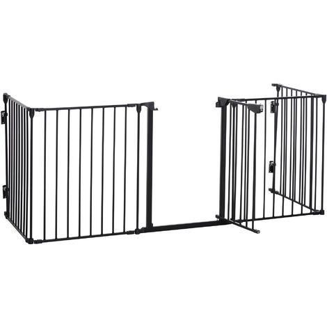 PawHut Pet Safety Gate 5-Panel Playpen Fireplace Metal Fence Black
