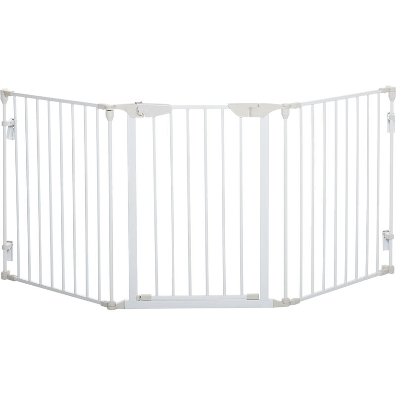 Pawhut - Pet Safety Gate 5-Panel Playpen Fireplace Metal Fence Stair Barrier White