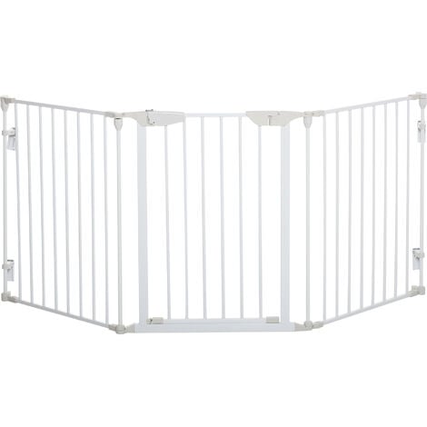 PawHut Pet Safety Gate 5-Panel Playpen Fireplace Metal Fence Stair Barrier White