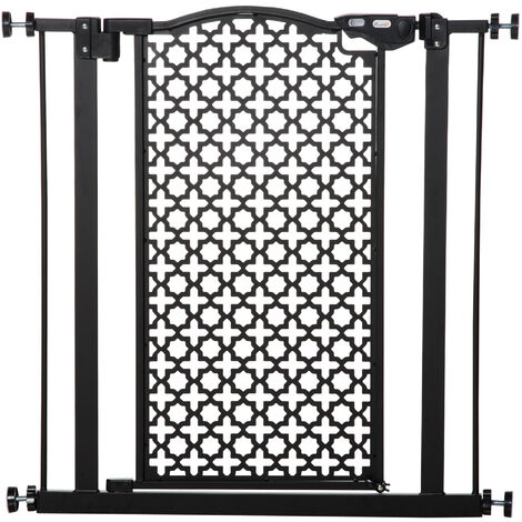 PawHut Pet Safety Gate Barrier Stair Pressure Fit Double Locking for Doorways Black 74-80W x 76.2H cm