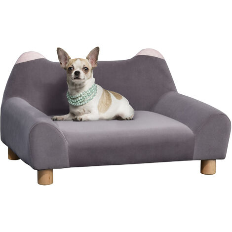 PawHut Pet Sofa Couch, Dog Bed, Cat Lounger w/ Four Wooden Legs - Grey