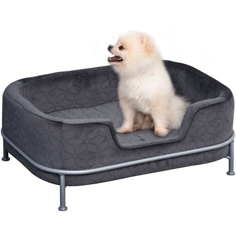 PawHut Pet Sofa Dog Couch Bed Cat Longer w/ Metal Base, Removable Cushion - Grey