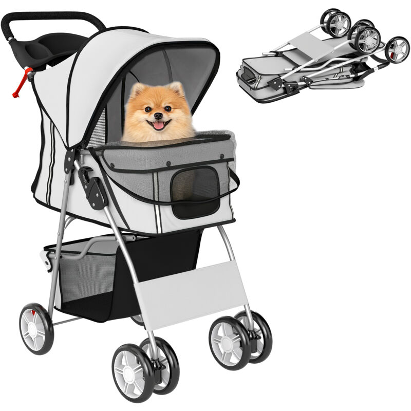 PawHut Pet Stroller Carrier Foldable Deluxe Walk Travel Dog, Grey