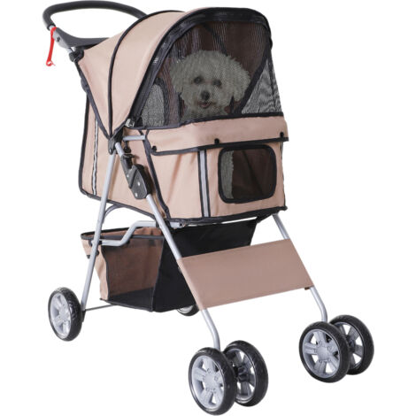 main image of "PawHut Pet Stroller Cat Dog Basket Zipper Entry Fold Cup Holder Carrier Cart Wheels Travel Brown"