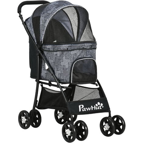 PawHut Pet Stroller Dog Pram Pushchair Cat Travel Carriage W/ Universal Wheels Grey