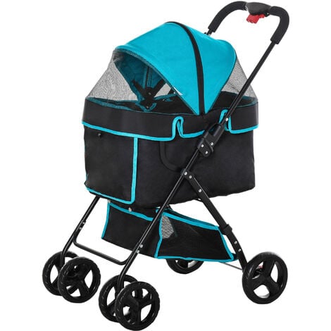 PawHut Pet Stroller Foldable Carriage w/ Brake Basket Canopy Removable Cloth