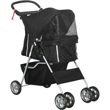 PawHut Pet Stroller for Small Miniature Dogs Foldable Travel Carriage Cup Holder Black