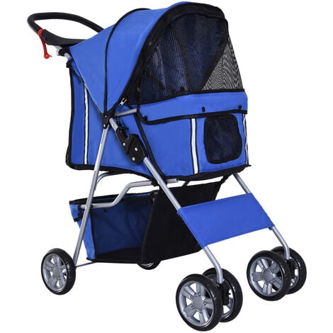 PawHut Pet Stroller for Small Miniature Dogs Foldable Travel Carriage Cup Holder Blue