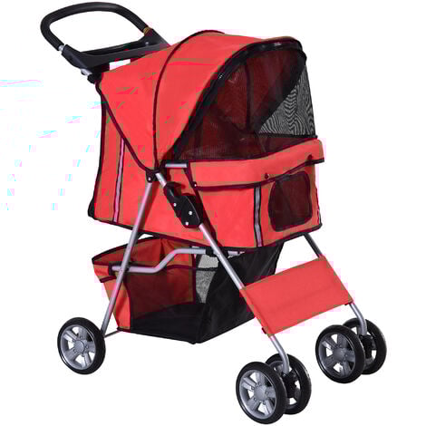 PawHut Pet Stroller for Small Miniature Dogs Foldable Travel Carriage Cup Holder Red