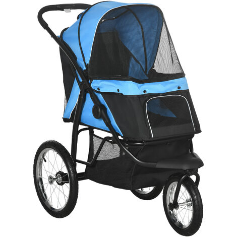 PawHut Pet Stroller Jogger for Medium Dogs, Foldable Pushchair Adjustable Canopy Blue