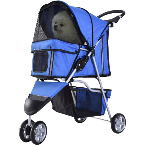 PawHut Pet Travel Stroller Cat Dog Pushchair Carrier Three Wheels for Small Dogs Blue