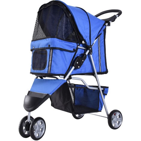 main image of "PawHut Pet Travel Stroller Cat Dog Pushchair Trolley Puppy Jogger Carrier Three Wheels (Blue)"
