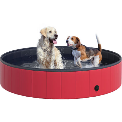 PawHut Piscina para Perros y Mascotas Bañera Plegable Mascota 140x30cm tipo Baño de Madera con Desagüe y Color Rojo