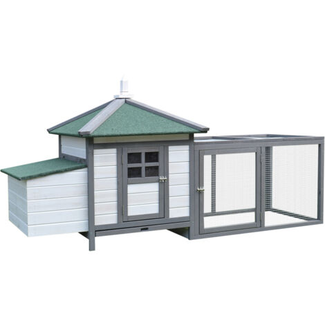PawHut Pollaio da Giardino Prefabbricato in Legno 196x76x97cm - Bianco/Verde