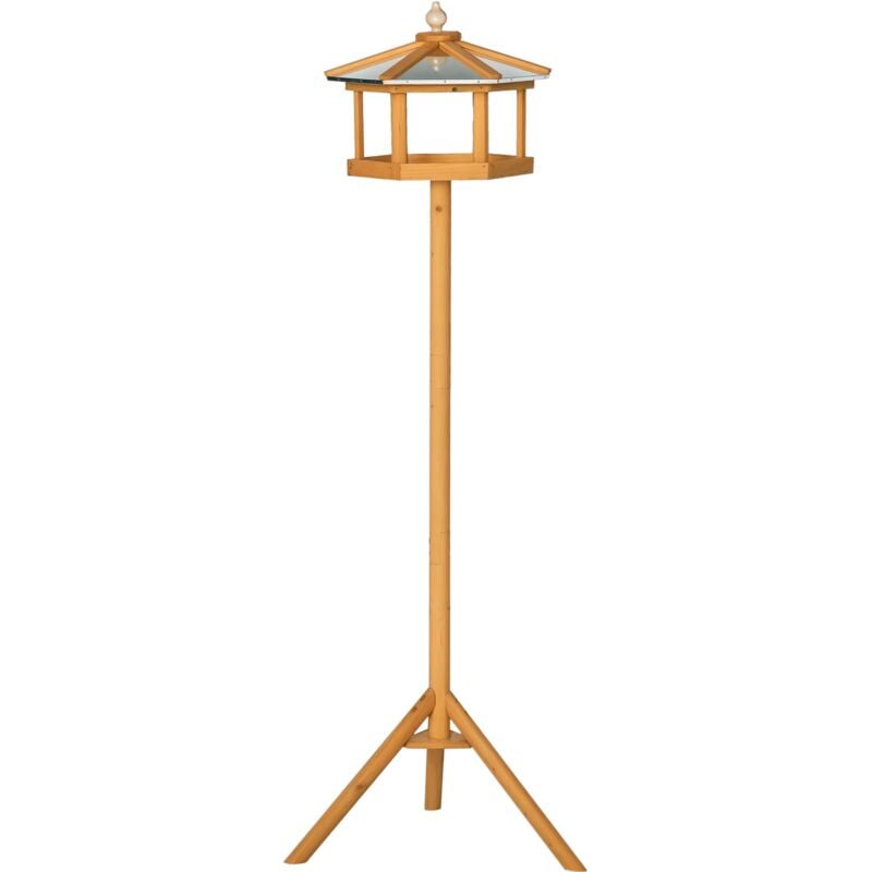 Bird Table Wooden Feeding Station with Stand for Garden Wooden 153cm - Pawhut
