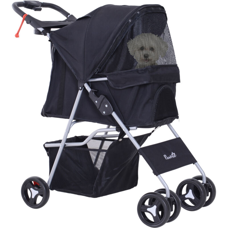 Pawhut - Poussette buggy pour chiens 75L x 46l x 94H cm pliable imperméable tissu 600D Oxford 4 roues noir