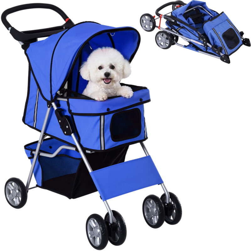 Poussette pliable animaux - PawHut - porte-gobelet panier de rangement roues - tissu 600D Oxford acier - 75 x 45 x 97 cm - bleu Poussette pliable animaux - PawHut - porte-gobelet panier de rangement roues - tissu 600D Oxford acier - 75 x 45 x 97 cm - bleu