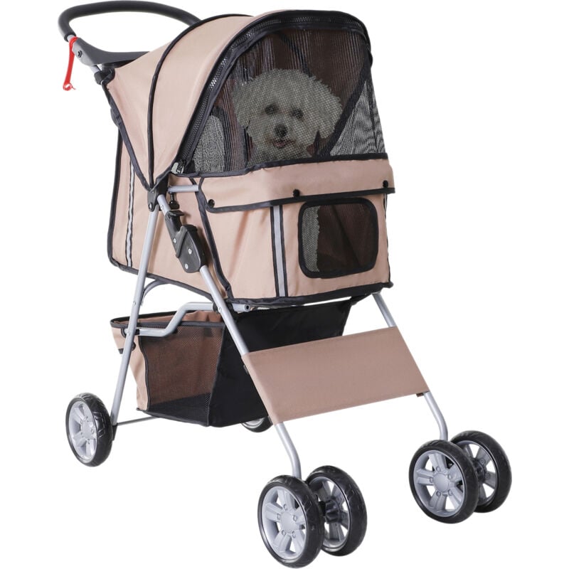 Pawhut - Poussette buggy pliable pour chiens tissu 600D Oxford imperméable 4 roues marron