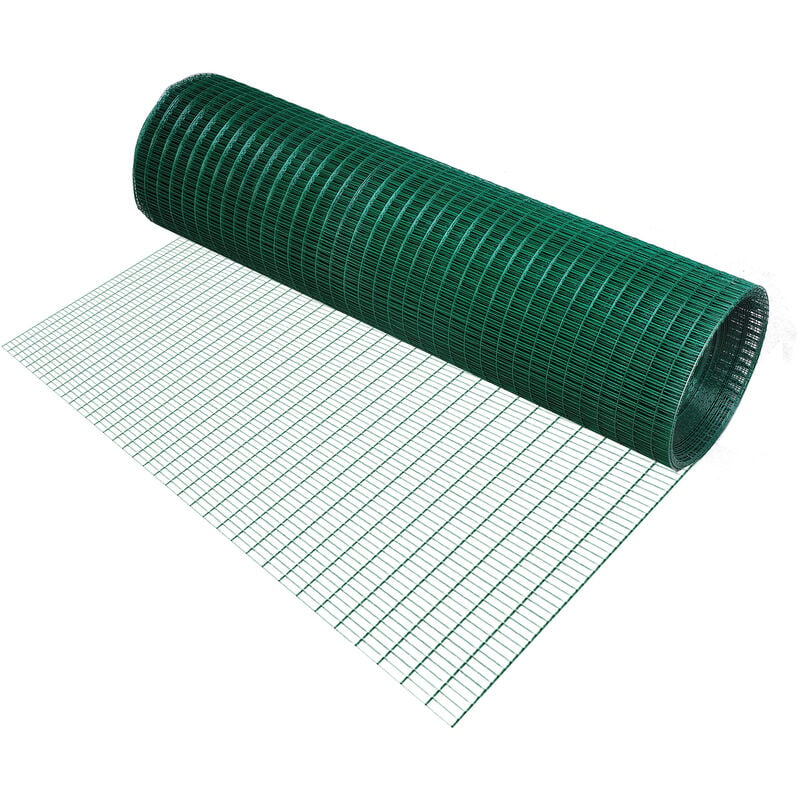 PVC Coated Welded Wire Mesh Fencing Chicken Poultry Aviary Fence Run Hutch Pet Rabbit 30m Dark Green - Pawhut