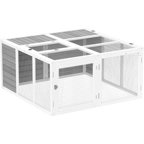 PawHut Rabbit Hutch, Bunny Cage Outdoor with Openable Roof, Grey