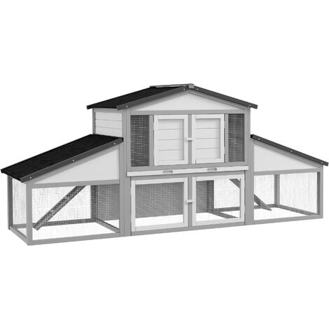 PawHut Rabbit Hutch, Bunny Cage with Tray & Ramp, Wooden Outdoor House, Grey